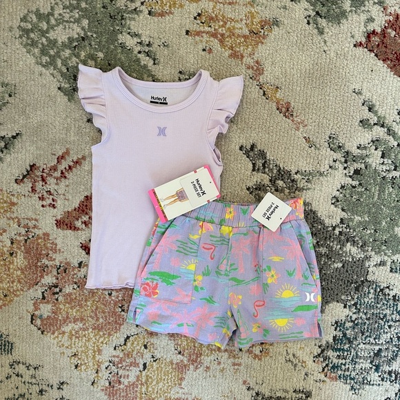 New Hurley Girls 2 Piece Lavender Top & Tropical Shorts Set Matching Outfit Set - Picture 11 of 11